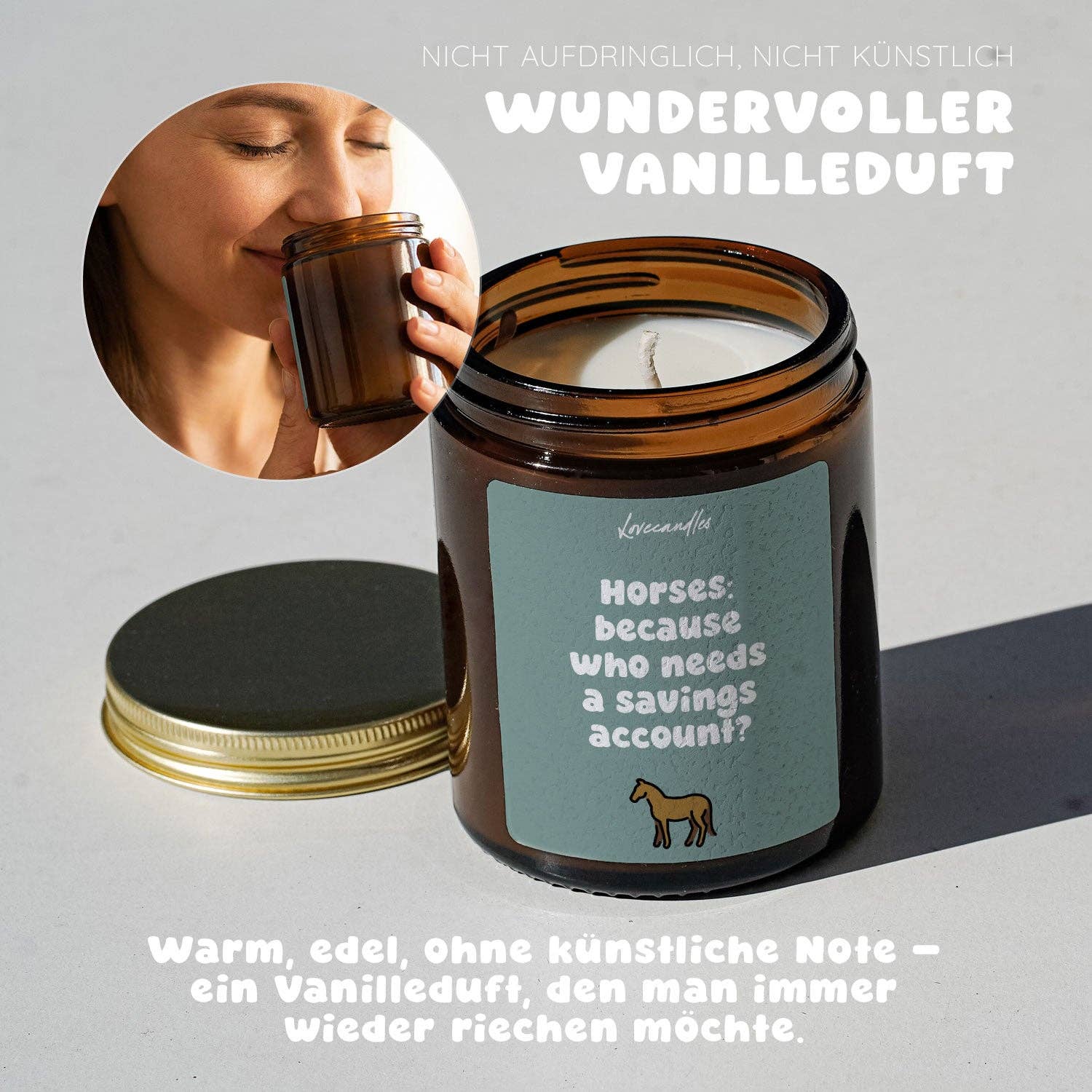 Vanille Duftkerze - Horses: because who needs a savings account?